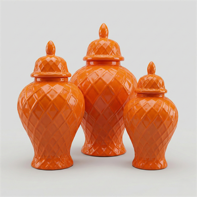 Turuncu Dekoratif Kapaklı Vazo Seti