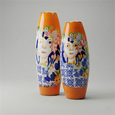 Turuncu Dekoratif Vazo Seti