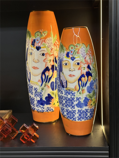 Turuncu Dekoratif Vazo Seti