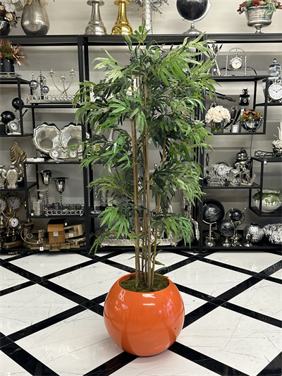 Turuncu Fiber Saksıda Çiçek Arajmanı