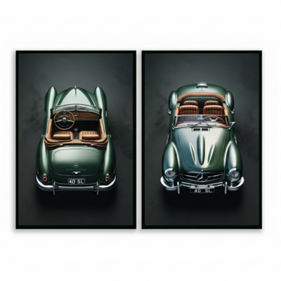 DecoArt Vintage Roadster İkili Cam Tablo Seti Yeşil