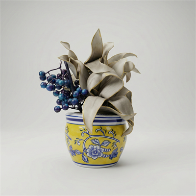 Yapay Bitkili Seramik Saksı