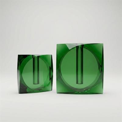 Yeşil Cam Küp Vazo Seti