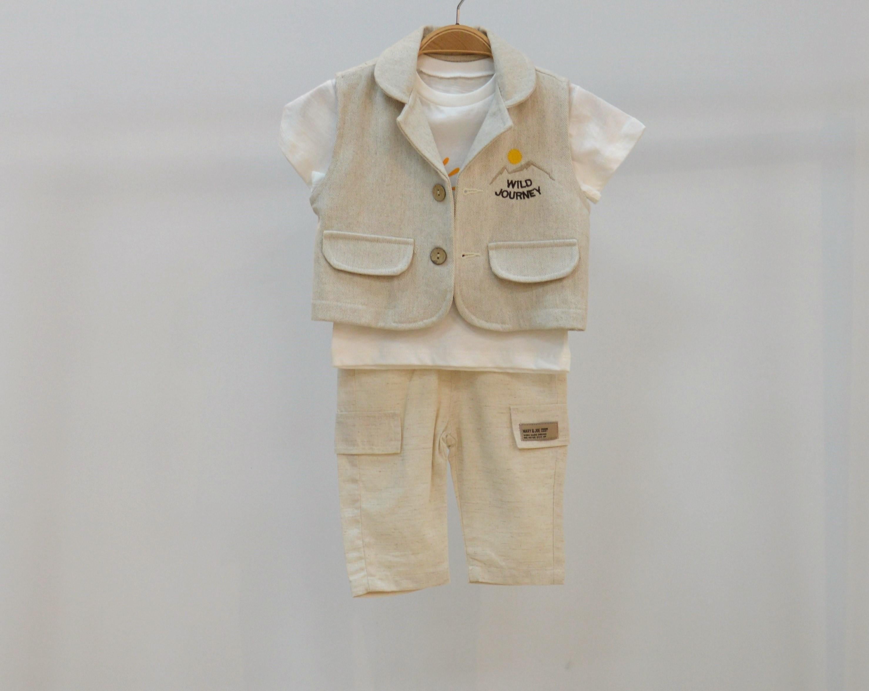 ERKEK BEBE  HAM KETEN YELEKLİ TAKIM 3 LÜ SET
