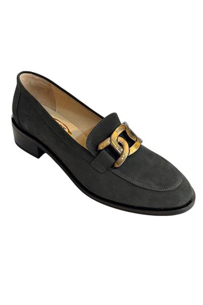 Antrasit Hakiki Nubuk Deri Toka Detay Loafer