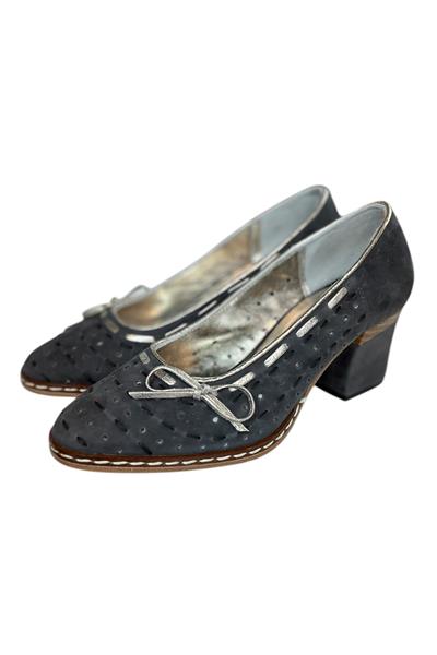 Antrasit Hakiki Süet Deri Fiyonk Detay Topuklu Ayakkabı