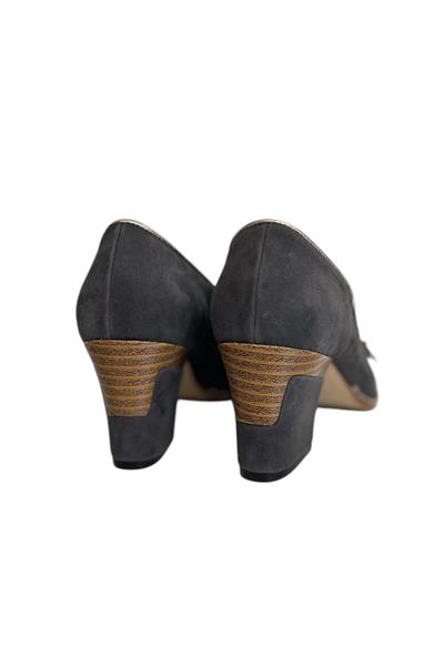 Antrasit Hakiki Süet Deri Fiyonk Detay Topuklu Ayakkabı