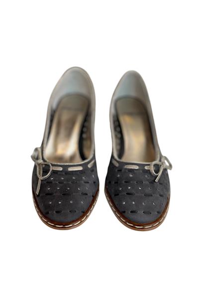 Antrasit Hakiki Süet Deri Fiyonk Detay Topuklu Ayakkabı