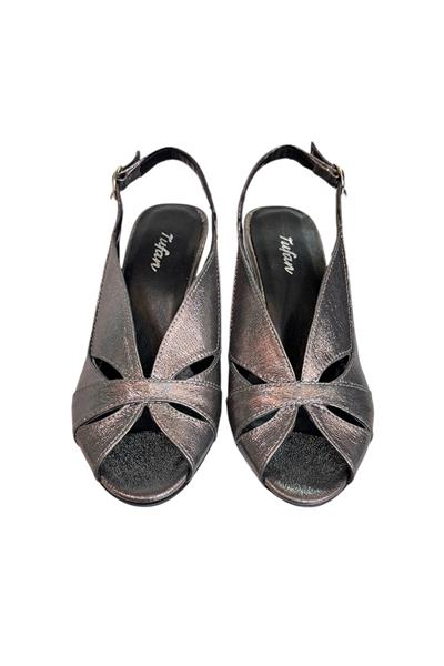 Antrasit Vegan Deri Arkası Açık Topuklu Ayakkabı