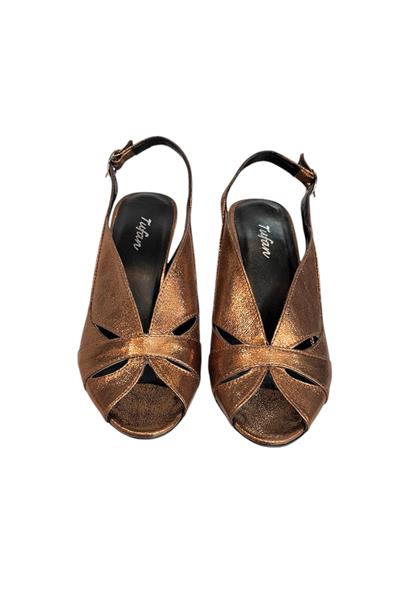 Bakır Vegan Deri Arkası Açık Topuklu Ayakkabı