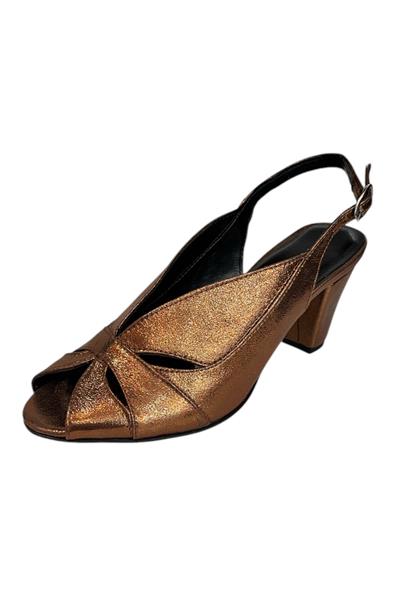 Bakır Vegan Deri Arkası Açık Topuklu Ayakkabı