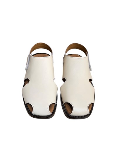Bej Hakiki Deri Comfort Taban Cırt Bantlı Sandalet