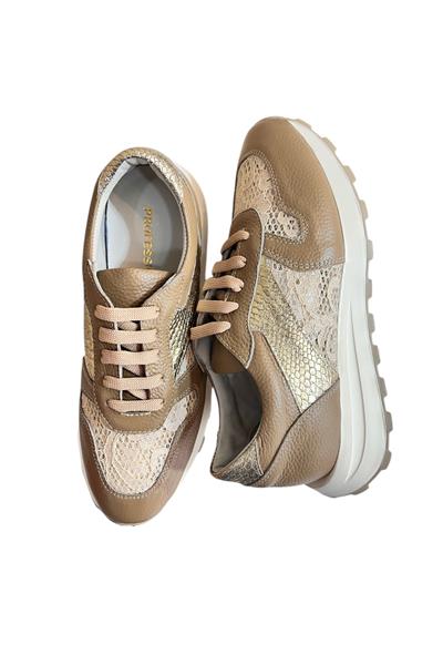 Bej Hakiki Deri Dantel Detay Comfort Taban Sneaker 