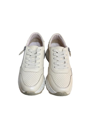 Bej Hakiki Deri  Fermuar Detay Bağcıklı Comfort Sneaker