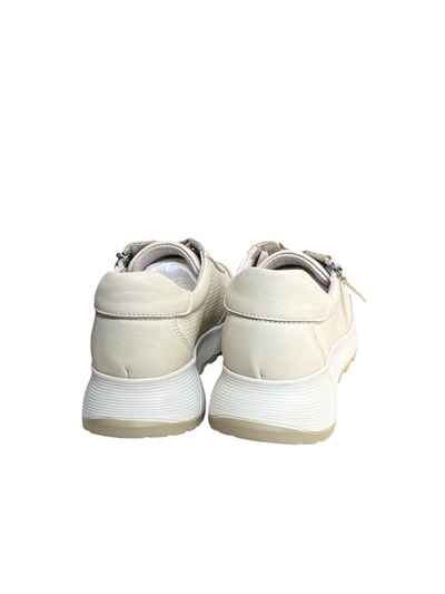 Bej Hakiki Deri  Fermuar Detay Bağcıklı Comfort Sneaker