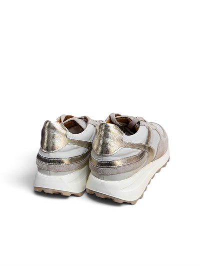 Bej Hakiki Deri Gold  Detay Bağcıklı Comfort Sneaker