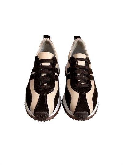 Bej Hakiki Deri Kahve Garnili Comfort Taban Bağcıklı Sneaker