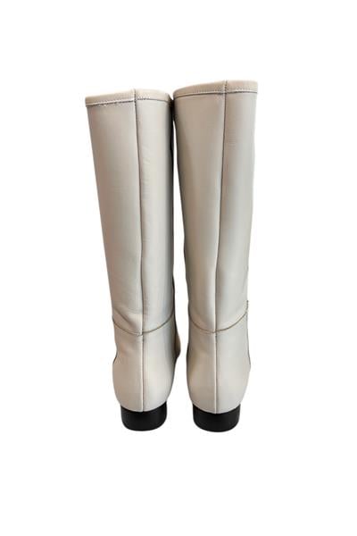 Bej Hakiki Deri Kısa Boy Çizme 