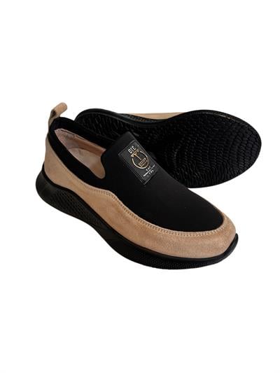 Bej Hakiki Deri Strech Yüzlü Comfort Sneaker