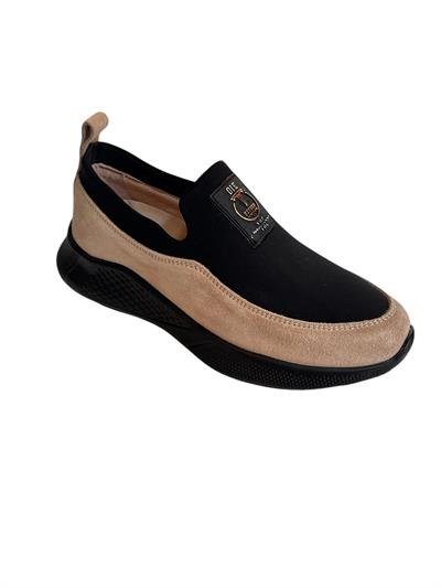 Bej Hakiki Deri Strech Yüzlü Comfort Sneaker