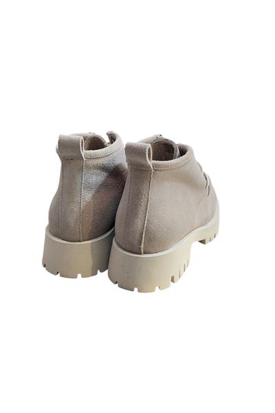 Bej Hakiki Deri Süet Bağcıklı Bot