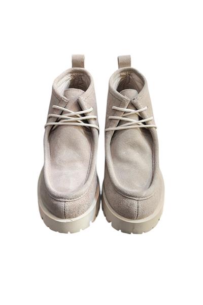 Bej Hakiki Deri Süet Bağcıklı Bot