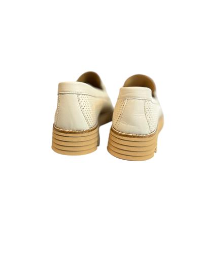 Bej Hakiki Deri Toka Detay Zımbalı Kalın  Taban Loafer