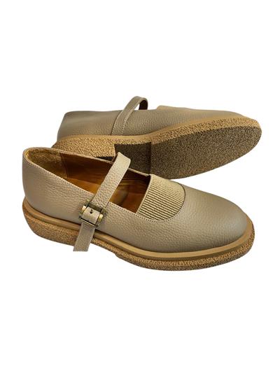 Bej Hakiki Deri Üst Kısmı Lastikli Babet