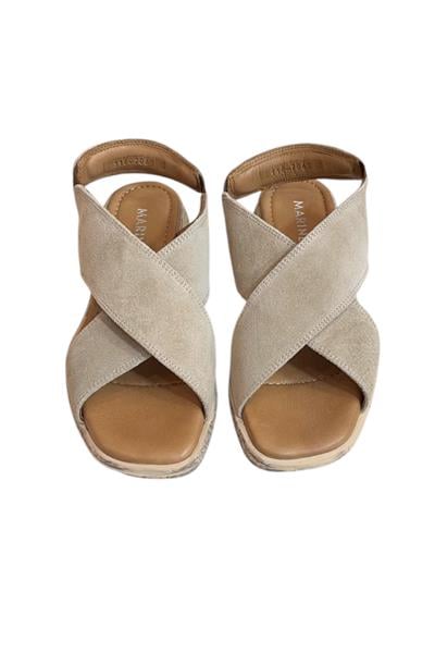 Bej  Hakiki Süet Deri Çapraz Bant Comfort Taban Sandalet