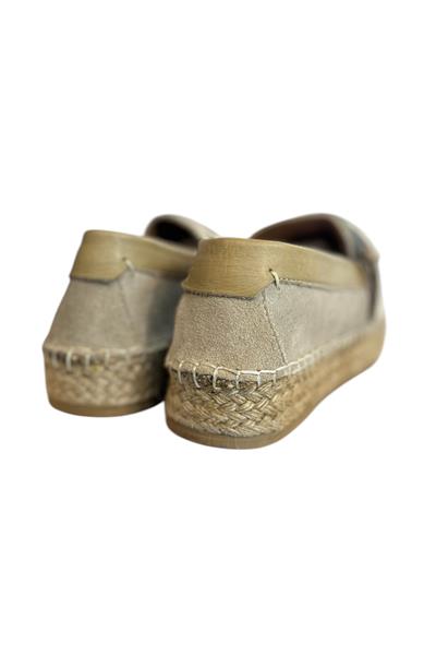 Bej Hakiki Süet Hasır Taban Tokalı Loafer 