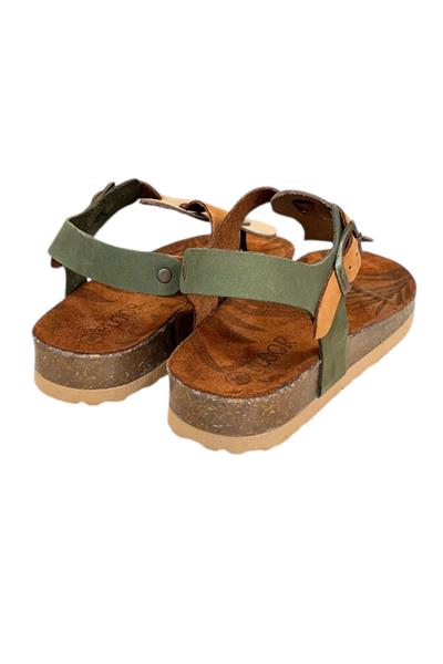 Bej Multi Hakiki Deri Parmak Arası Mantar Taban Tokalı Sandalet 