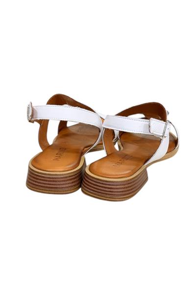 Beyaz Hakiki Deri Çift Bantlı Yumuşak Taban Comfort Sandalet