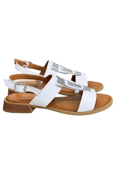Beyaz Hakiki Deri Çift Bantlı Yumuşak Taban Comfort Sandalet