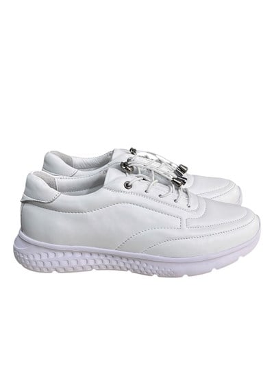 Beyaz Hakiki Deri Comfort Taban Lastik Bağlı Sneaker