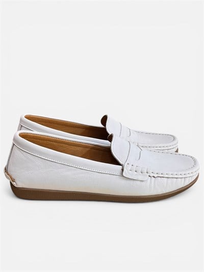 Beyaz Hakiki Deri  Comfort Taban Loafer 