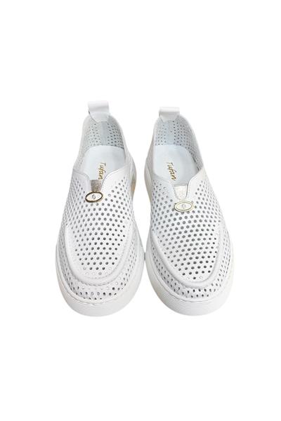 Beyaz Hakiki Deri Delikli Hafif Comfort Taban Sneaker