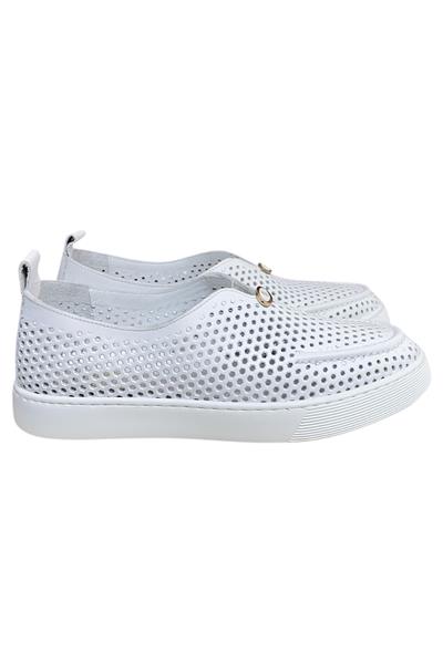 Beyaz Hakiki Deri Delikli Hafif Comfort Taban Sneaker