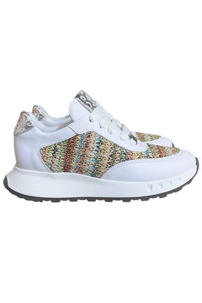 Beyaz Hakiki Deri  Hasır Desenli Comfort Taban Bağcıklı Sneaker
