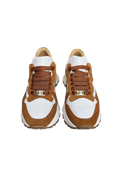 Beyaz Hakiki Deri Taba Garnili Comfort Taban Bağcıklı Sneaker