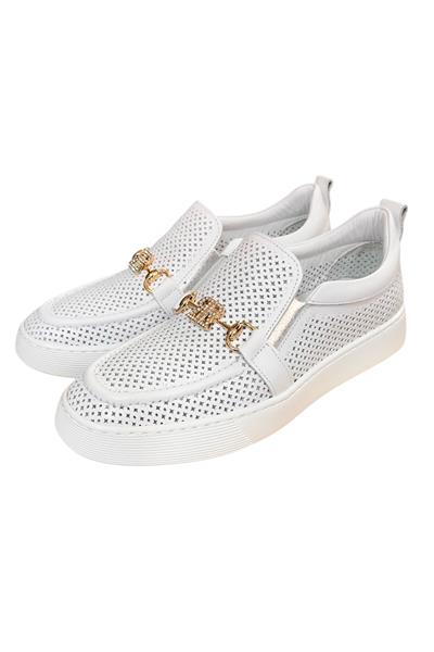 Beyaz Hakiki Deri Taşlı Toka Detaylı Ultra Hafif Sneaker