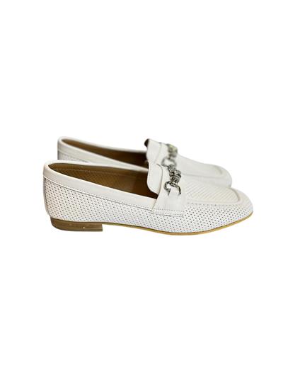 Beyaz Hakiki Deri Toka Detay Zımbalı Loafer