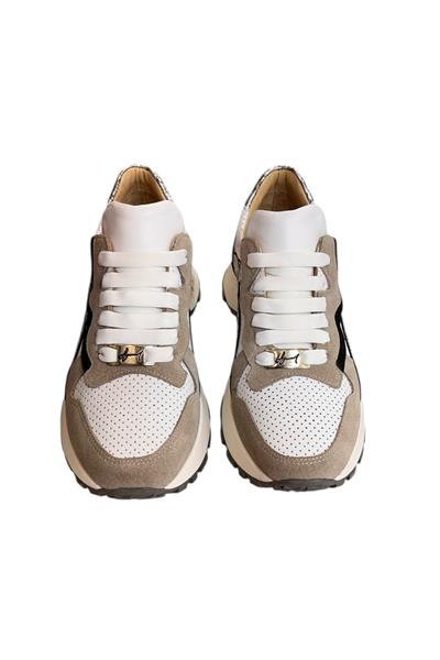 Beyaz Hakiki Deri Vizon Garnili Comfort Taban Bağcıklı Sneaker