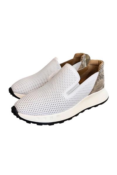 Beyaz Hakiki Deri Yanları Lastikli Comfort Taban Sneaker