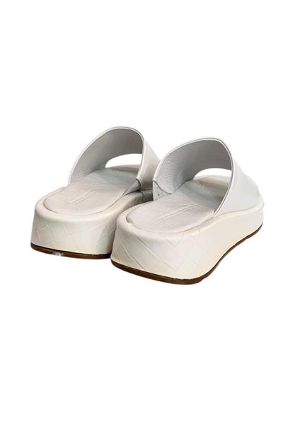 Beyaz  Hakiki Deri  Yumuşak Taban Günlük Terlik