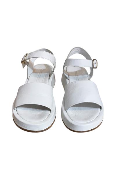 Beyaz Hakiki Deri Yumuşak Taban Günlük Sandalet