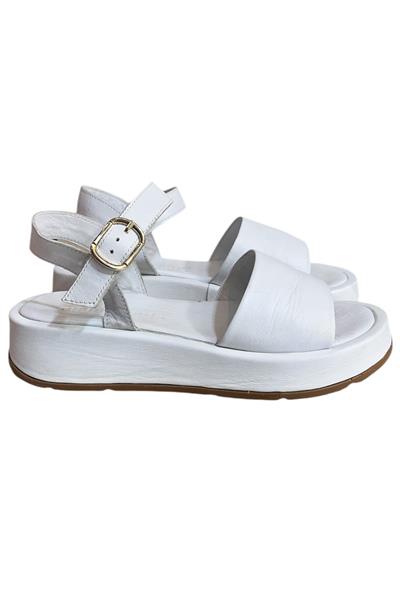 Beyaz Hakiki Deri Yumuşak Taban Günlük Sandalet