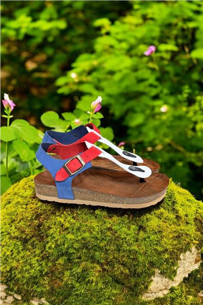 Beyaz Multi Hakiki Deri Parmak Arası Mantar Taban Tokalı Sandalet 