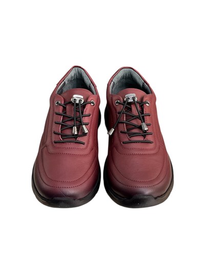 Bordo Hakiki Deri Comfort Taban Lastik Bağlı Sneaker