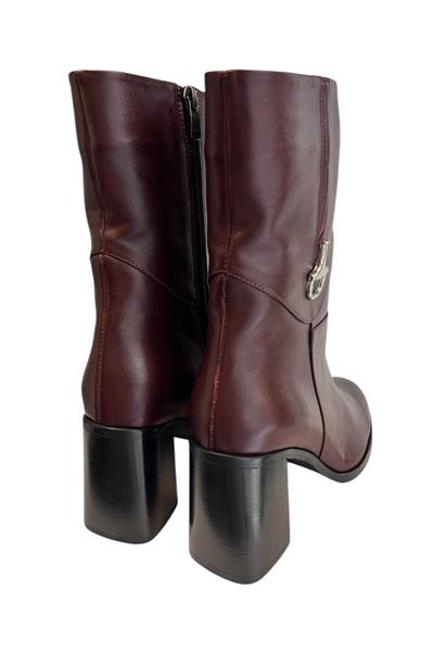 Bordo Hakiki  Deri İçi Sıcak Astarlı Topuklu Bot