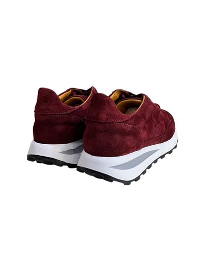 Bordo Hakiki Deri Süet Bağcıklı Comfort Sneaker